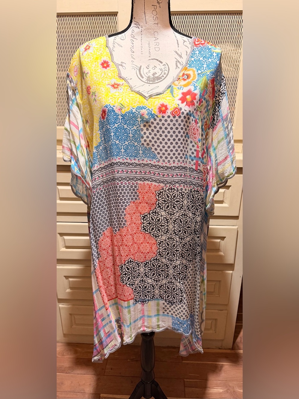 Johnny Was Talia Patchwork Mixed Print Cupra Rayon Tunic Blouse